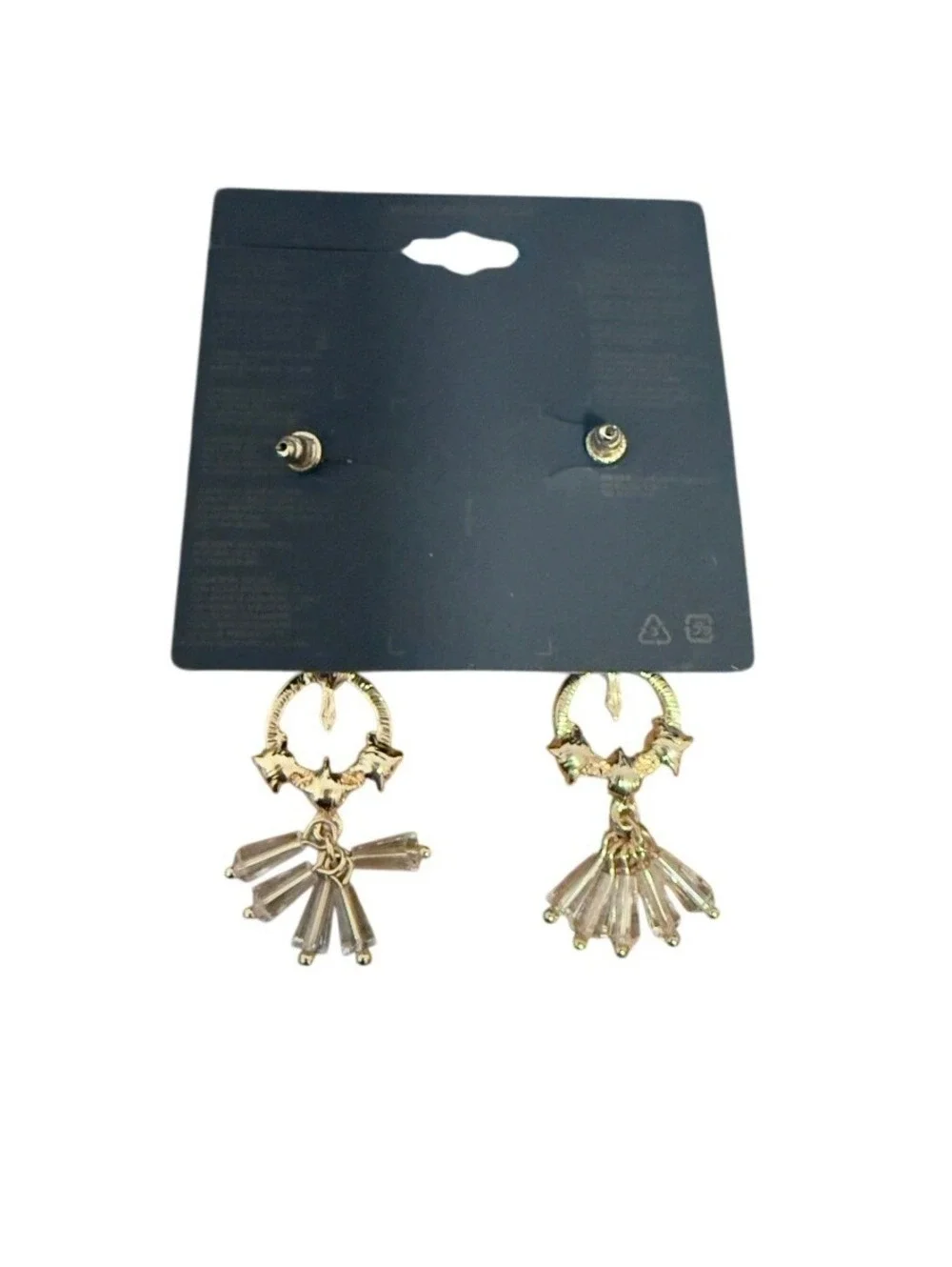 Forever 21 Statement Drop Earrings Pink Gem Gold Tone Dangle Chandelier